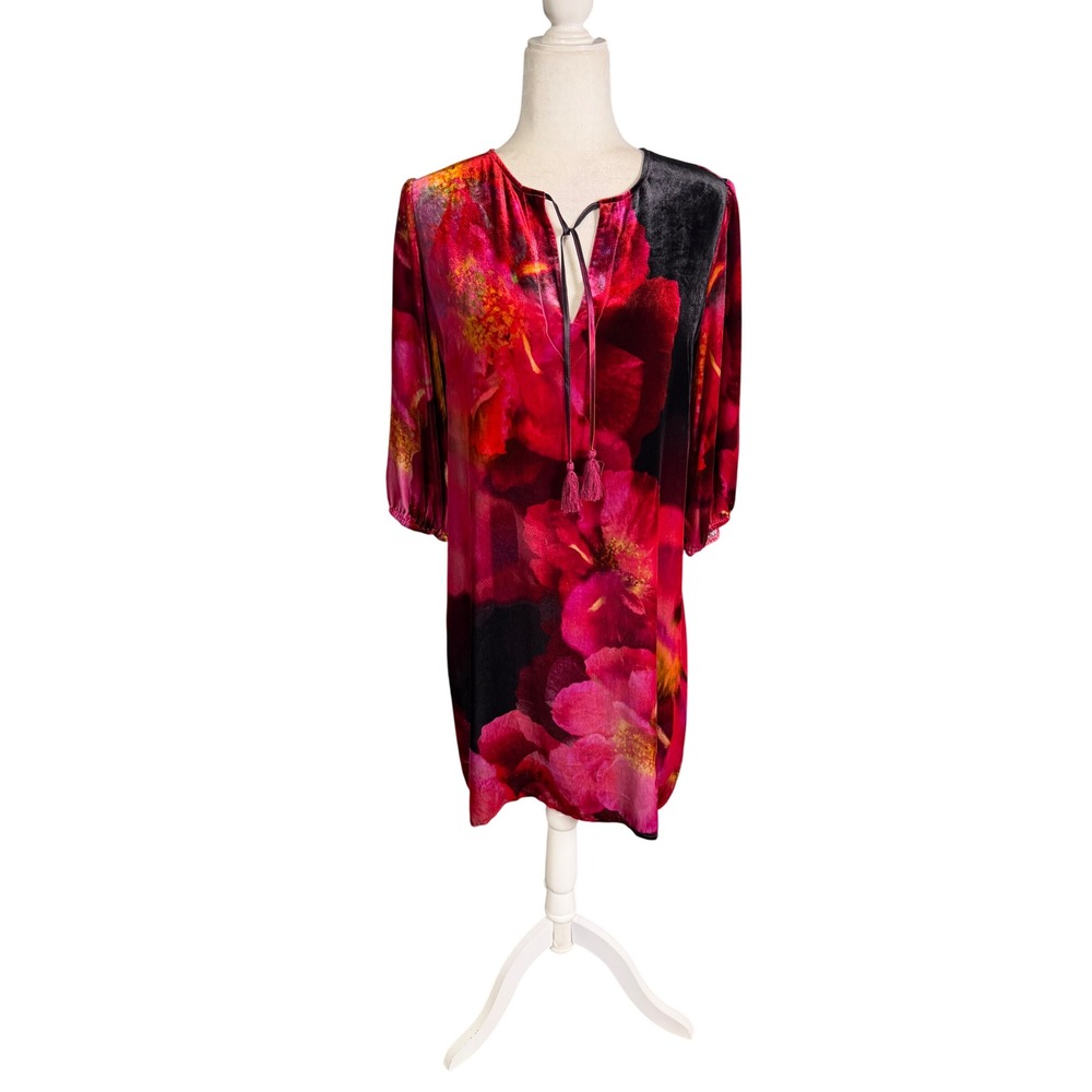 Johnny Was Floral Velvet Dress NWT Boho Tunic Raspberry Black Fall